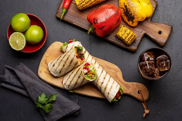 Mexican Food Featuring Burritos Meat Grilled Vegetables — Stock Photo, Image