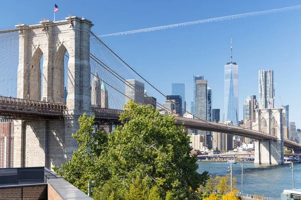 Бруклинский Мост Манхэттенские Небоскребы Нью Йорк — стоковое фото