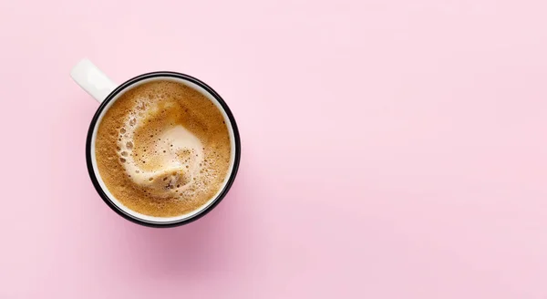 Espresso Kaffee Auf Rosa Hintergrund Wohnung Lag Mit Kopierraum — Stockfoto