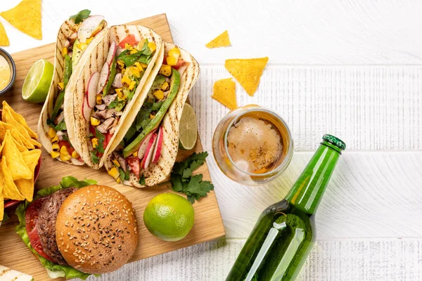 Mexican Food Featuring Tacos Burritos Nachos Burgers More — Stock Photo, Image