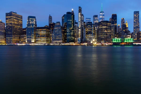 New Yorks Skyline Manhattan Solnedgång Skyskrapor Panorama Från Brooklyn — Stockfoto