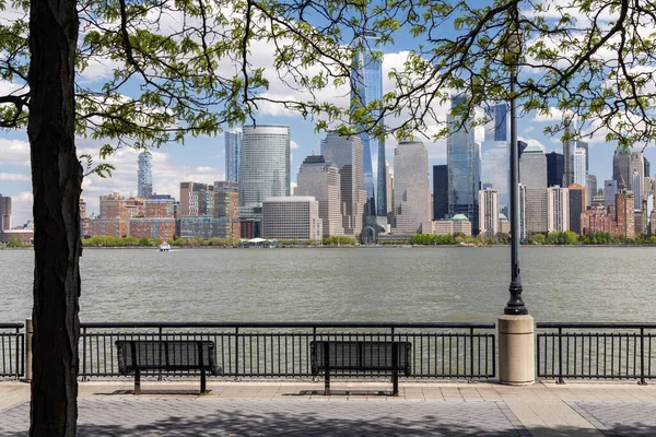 New Yorks Skyline Manhattan Skyskrapor Panorama Över Hudson Floden Från — Stockfoto