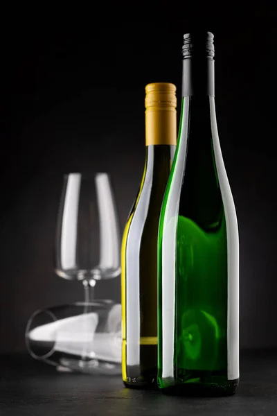 White Wine Bottles Dark Background Copy Space — Photo