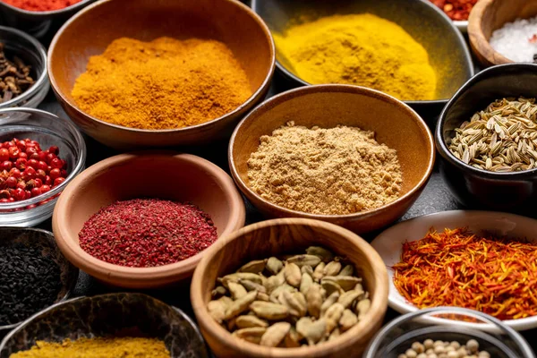 Various Spices Bowls Closeup — Stock fotografie
