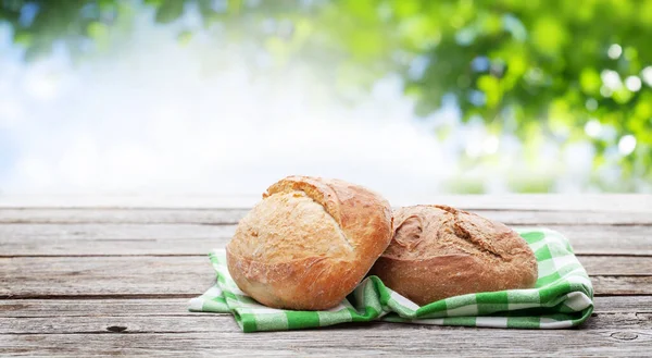 Homemade Bread Wooden Table Outdoor — Stock Photo, Image