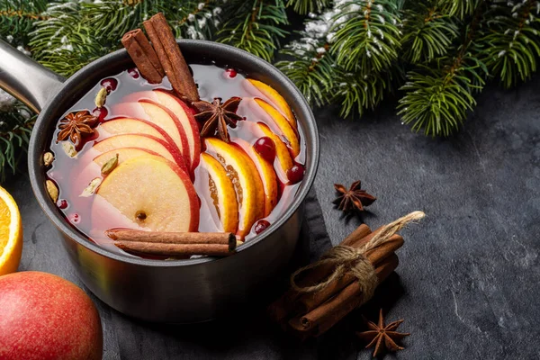 Hot Mulled Wine Fruits Spices — Stock Photo, Image