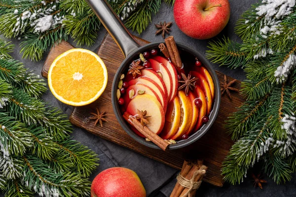 Hot Mulled Wine Fruits Spices Flat Lay — Stock Photo, Image