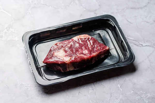 Fresh Raw Beef Ribeye Steak Sealed Vacuum Pack Preserving Its — Stock Photo, Image