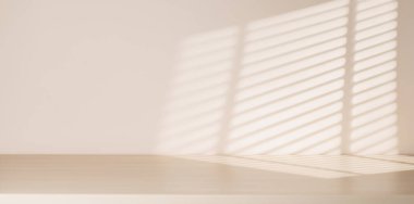 Tahta masa ve güneş ışığı duvarı, ürün modelleme arka plan şablonu