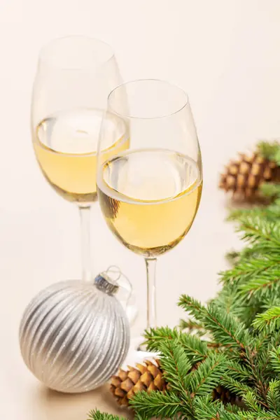 Ramo Abete Natale Champagne Decorazioni Bagattelle — Foto Stock