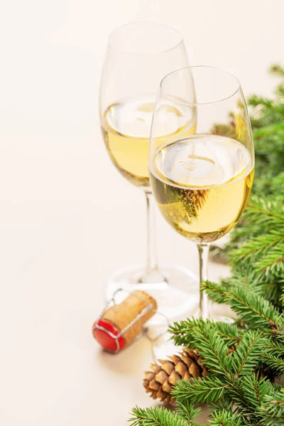 Ramo Abete Natale Champagne Spazio Gli Auguri Natale Testo — Foto Stock