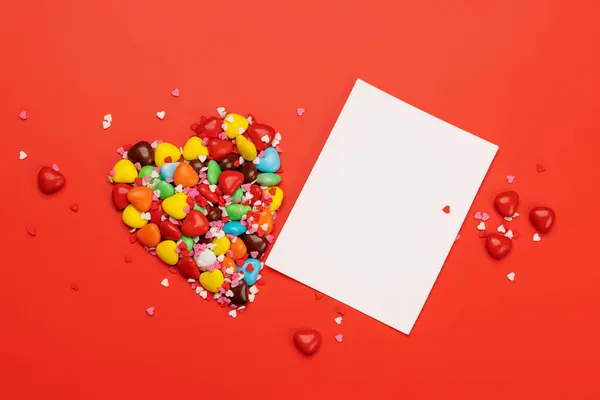 Candy Sweets Blank Greeting Card Your Greetings Valentines Day Candy — ストック写真