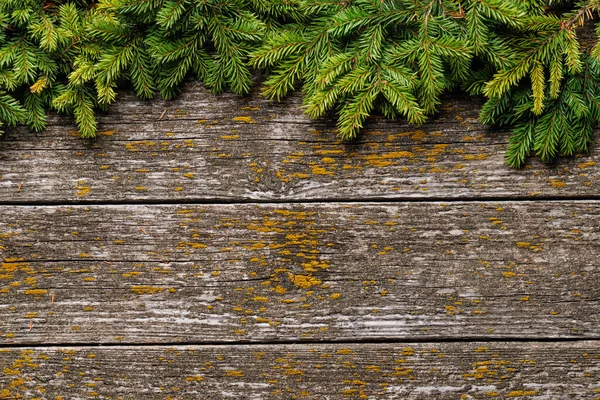 Tannenzweigrahmen Über Holz Mit Platz Für Grußworte Flache Lage — Stockfoto
