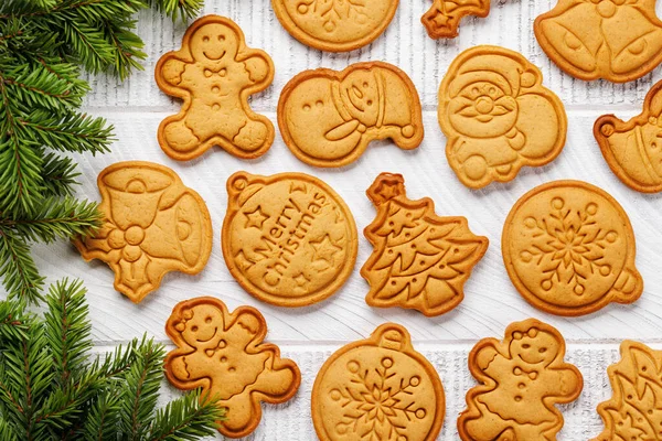 Diverse Christmas Gingerbread Cookies Festive Sweetness Flat Lay — Stock Photo, Image