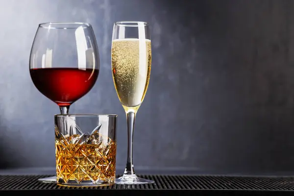 Whiskey Wine Champagne Drinks Elegant Enticing Copy Space — Stock Photo, Image