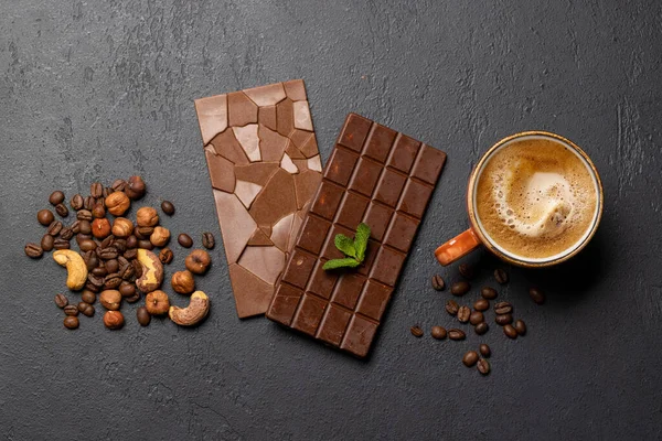 Kaffepaus Salighet Chokladkakor Kombination Med Kopp Kaffe Platt Liggplats Med — Stockfoto