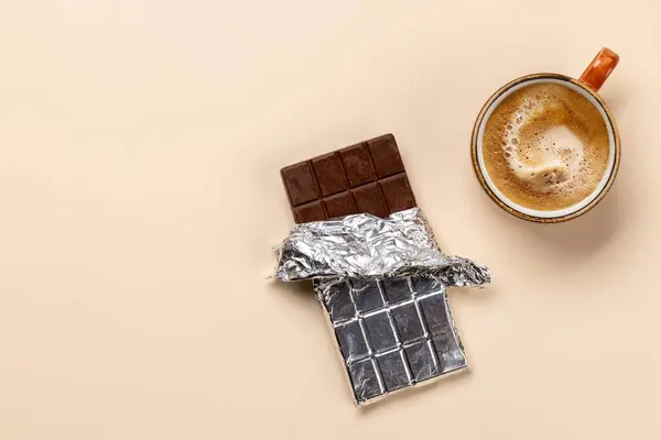 Kaffepaus Salighet Chokladkaka Tillsammans Med Kopp Kaffe Platt Liggplats Med — Stockfoto
