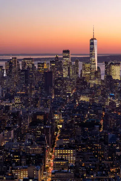 Skyline Van New York City Manhattan Zonsondergang Wolkenkrabbers Panorama — Stockfoto