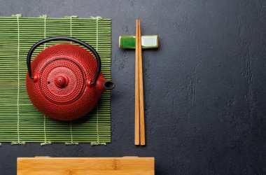 Tahta Tahta, Çaydanlık, Çubuk ve Kopya Alanı, Düz Yataklı Japon Masa Ayarları