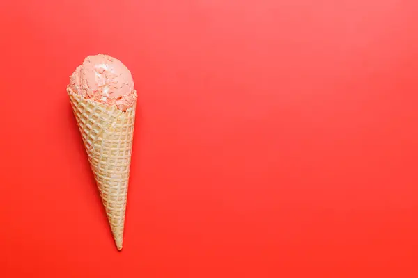 Watermelon Ice Cream Delightful Waffle Cones Red Background Copy Space Royalty Free Stock Photos