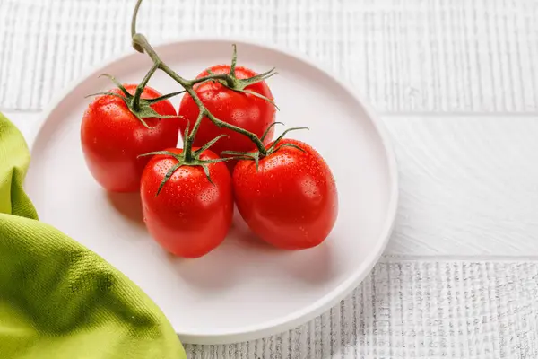 Fresh Tomatoes Plate Copy Space Stock Photo