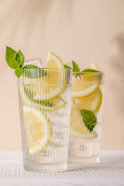 Limon ve naneli taze yaz limonatası, ferahlatıcı ve hayat dolu içecek sıcak günler için mükemmel.