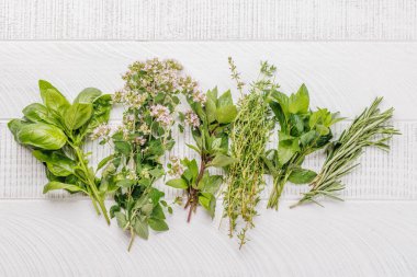 Masaya çeşitli otlar, canlı renkler ve mutfağa zengin aromalar eklenir.