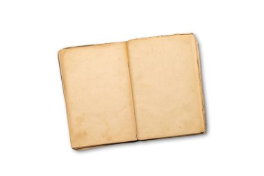 Boş sayfaları olan açık bir yemek kitabının tepeden tırnağa görünümü, yemek tarifleri veya menüler için mükemmel bir model oluşturur. Beyaz arkaplanda izole