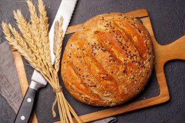 Bir somun taze ev yapımı ekmek. Altın kabuklu, yumuşak, havadar bir dokuya sahip. Sıcak ve davetkar bir koku yayıyor.