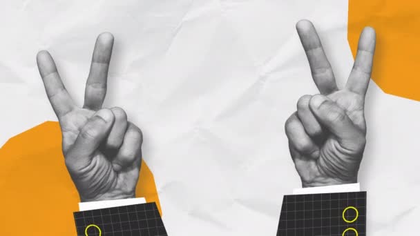 Hands Showing Two Fingers Victory Sign Concept Business Teamwork Artwork — 图库视频影像