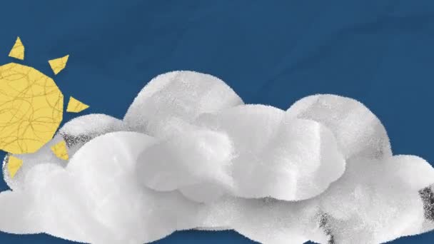 Clouds Sun Paper Cut Collage Illustration Modern Stop Motion Style — Stock videók