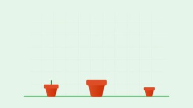 Para ağaçları animasyonu. Üç saksı ekmek ve para yetiştirmek. Arkaplanda büyüyen grafik sütunları ve ok. Finansal yatırım, konsept. Vektör düz animasyon. 4K