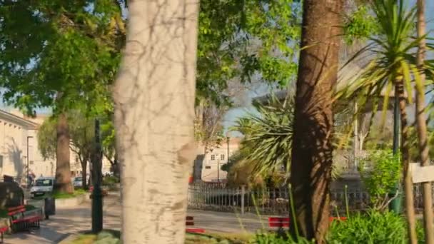 Camera Slowly Moves Green Park Historic Centre Tavira Town Algarve — стоковое видео