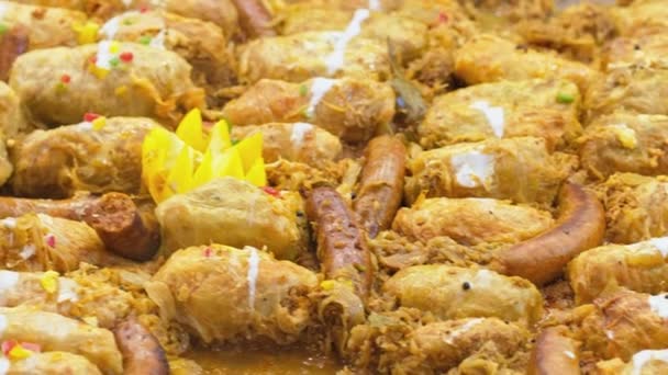 Hot Open Buffet Meals Side Side Traditional Christmas Food Market — Stock Video