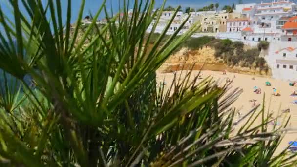 Onthullende Opname Van Het Vissersdorp Carvoeiro Met Prachtig Strand Algarve — Stockvideo