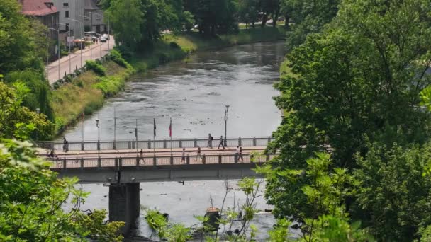 Bridge Friendship Olza River Polish Cieszyn Cesky Tesin Cities Poland — Stock Video