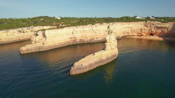 Vista Aérea Del Popular Hito Natural Yellow Submarine Rock Costa — Vídeos de Stock