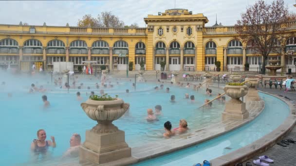 Budapest Ungarn November 2022 Unbekannte Besuchen Winter Das Beliebte Szechenyi — Stockvideo