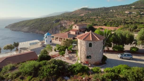 Old Windmill Zakynthos Island Greece Aerial Drone View Potamitis Windmill — Stock Video