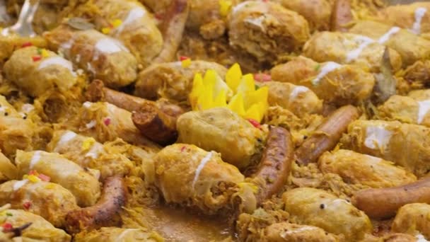 Plats Chauds Buffet Ouvert Côte Côte Sur Marché Alimentaire Traditionnel — Video