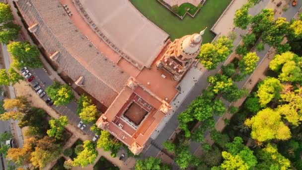 Летит Над Площадью Испании Рассвете Севилье Испания Снимок Знаменитой Испанской — стоковое видео