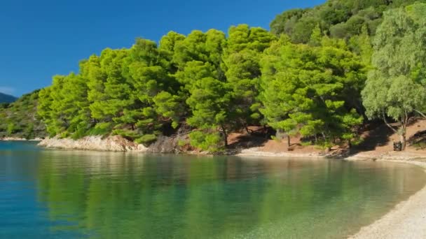 Piękna Plaża Skinos Lasem Sosnowym Wyspie Ithaki Kefalonia Morze Jońskie — Wideo stockowe