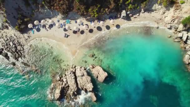 Beautiful Xigia Sandy Beach Zakynthos Island Ionian Sea Greece Aerial — Video