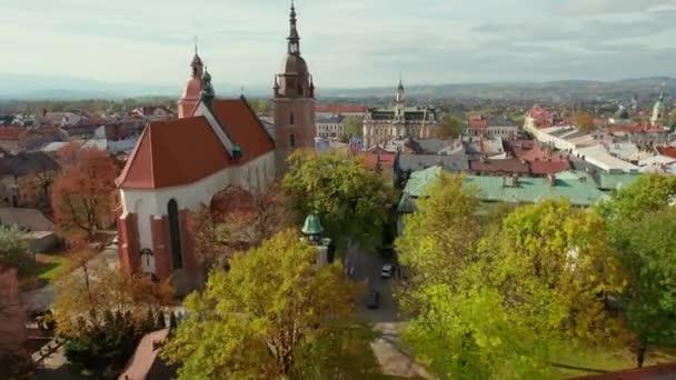 Aerial View Nowy Sacz City Center Autumn Lesser Poland Voivodeship — 图库视频影像
