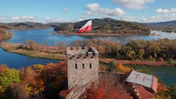 Medieval Tropsztyn Castle Lesser Poland Voivodeship Dunajec River Poland Aerial — Wideo stockowe