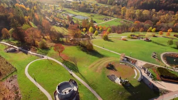 Sensory Gardens Muszyna Autumn Lesser Poland Voivodeship Poland Aerial Drone — Stock Video
