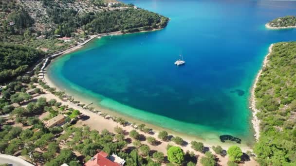 Beautiful Paralia Dexia Bay Turquoise Sea Water Ithaca Island Kefalonia — Αρχείο Βίντεο