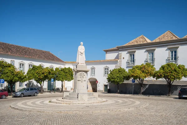 Faro, Portugal - April 15, 2022: Bishop Francisco Gomes de Avelar monument in downtown of Faro in Algarve