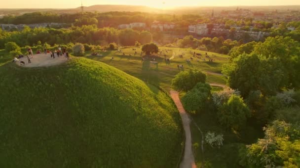 Aerial Summer View Krakus Mound Beautiful Sunset View Historical Part — Stok video