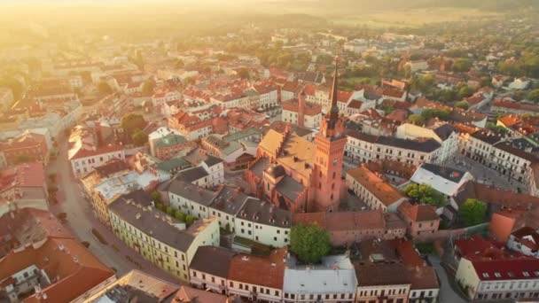 Aerial View Tarnow Old Town Sunrise Poland Drone Footage Tarnow — Stockvideo